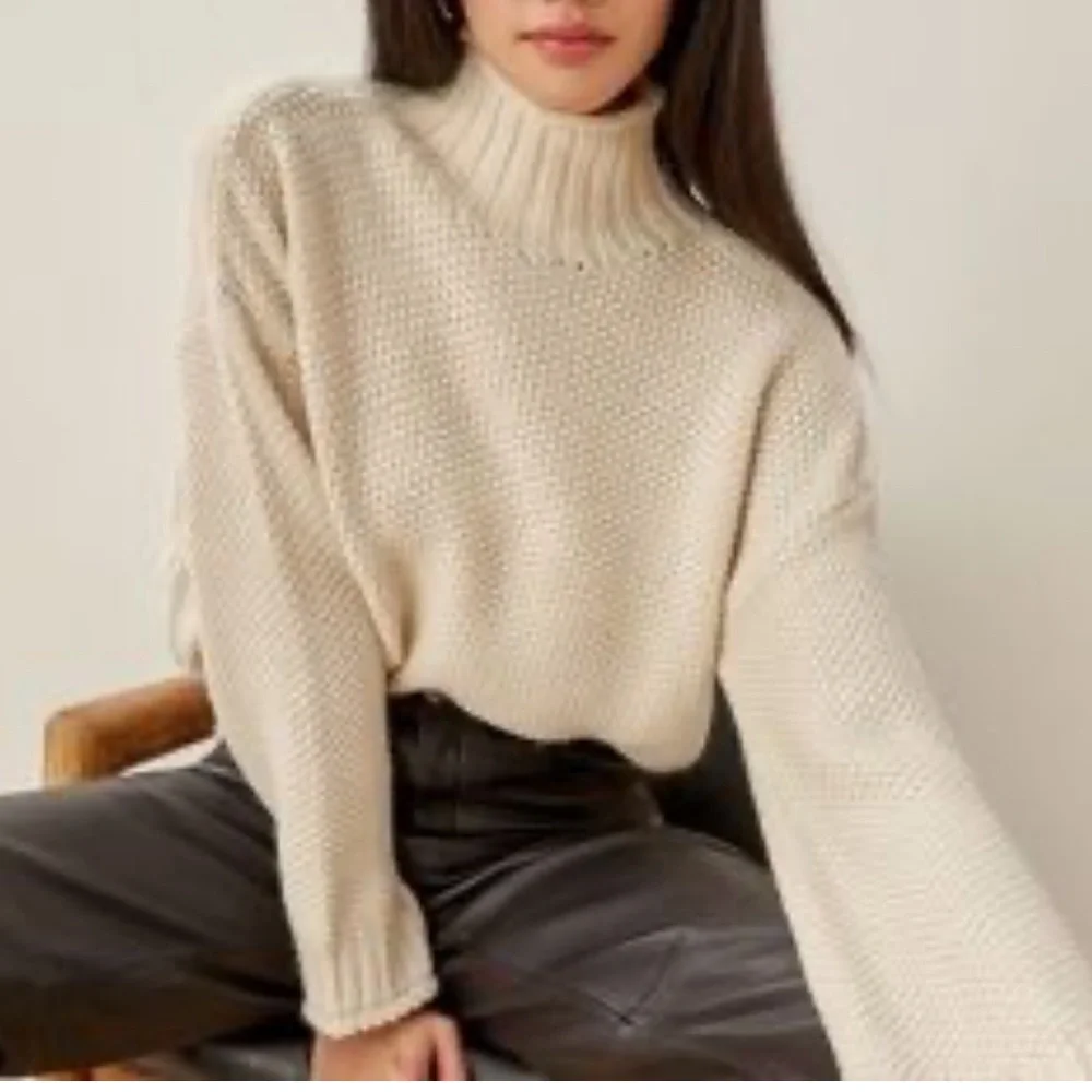 Reformation Ivory Mock Neck Baby Alpaca Cream Knit Sweater - Picture 1 of 8